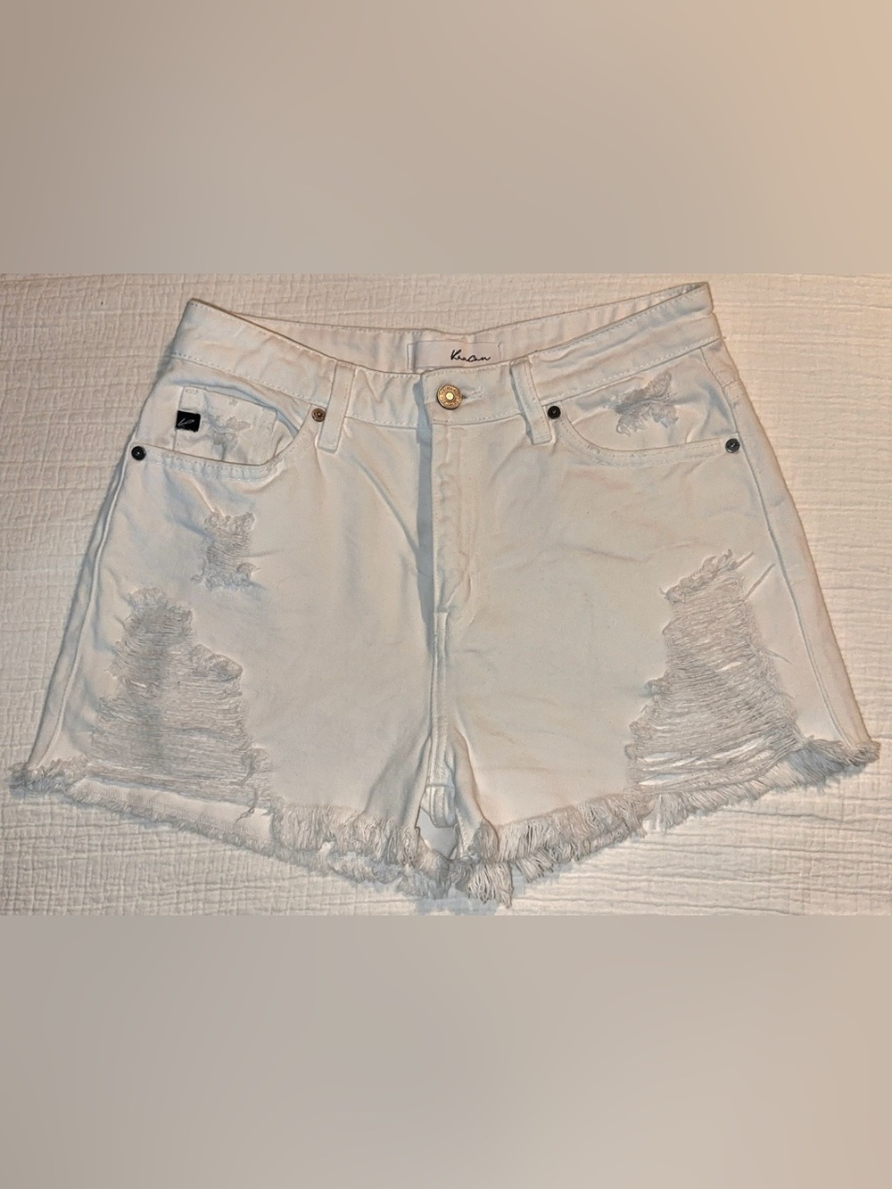 KanCan White Distressed Frayed Hem Jean Shorts